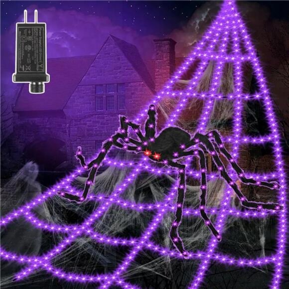Halloween Decorations Outdoor Spider Web Lights - 550 LED 16.4Ft Spiderweb - Picture 1 of 7